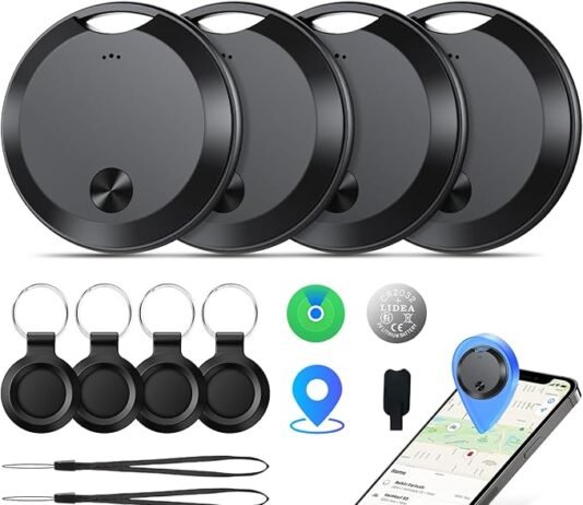 Top Best Air Tracker Tags-4 Pack: Smart Bluetooth Tracker, Item Finder Works with Apple Find My (iOS Only) App, Trakcer Tag Locator for Keys, Luggage, Satchel, weTag mini.