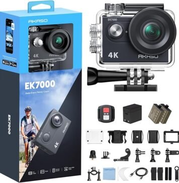 Top Best Waterproof Action Camera Under $100 :AKASO EK7000 4K30FPS 20MP WiFi Action Camera with EIS Ultra HD 131FT Waterproof Underwater Camera Remote Control 4X Zoom Support External Microphone Black